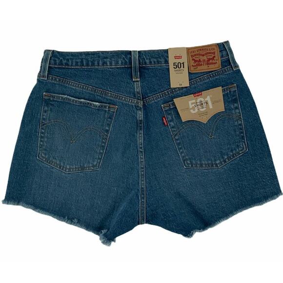 Levi's 501 Shorts Women Size 32/14 High Rise Frayed Raw Hem Button Fly Denim New - Picture 3 of 9